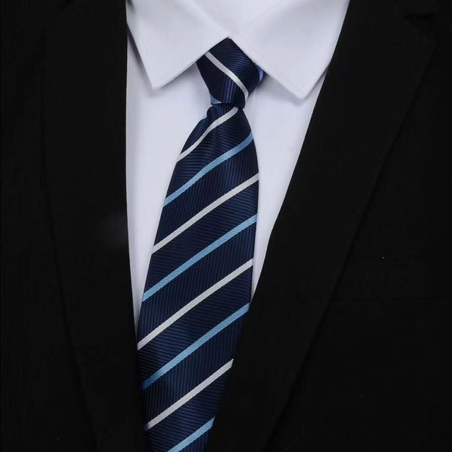 Mens Formal Zipper Tie with Blue Stripes for Business Attire - Neon North Clothing