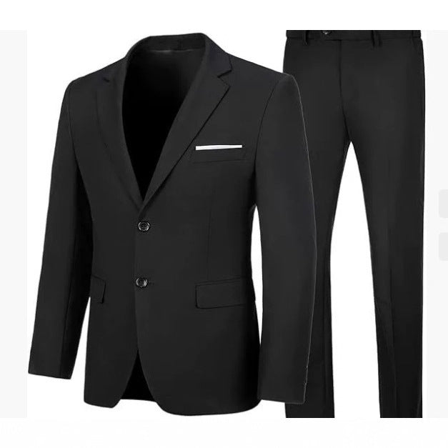 Solid Color Suit Jacket Pants Set for Men - Stylish and Versatile Outfit