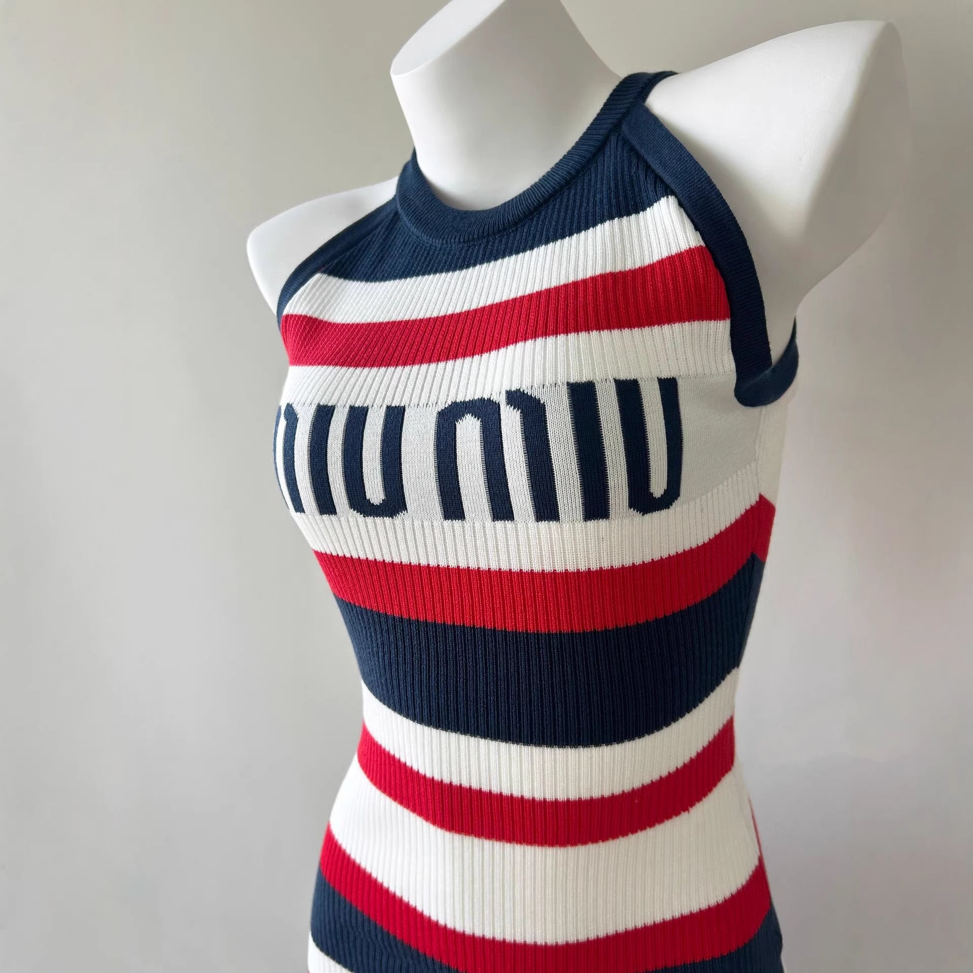 Striped Sleeveless Dress with Fitted Waist - Neon North Clothing