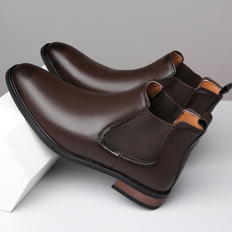 Botas Chelsea de cuero puntiagudas de caña alta para hombre, estilo casual de negocios.