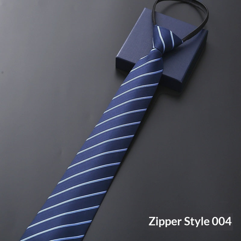 Mens Formal Zipper Tie with Blue Stripes for Business Attire - Neon North Clothing