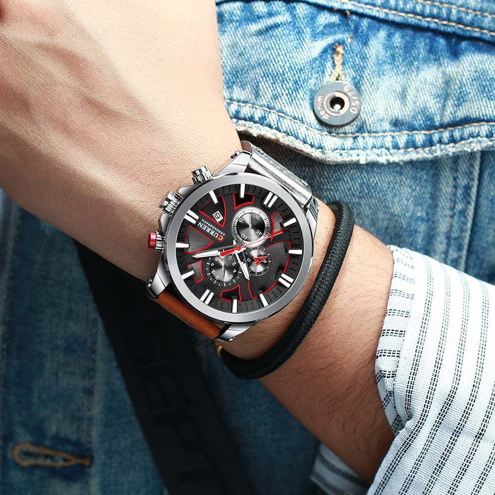 CURREN Chronograph Watch with Leather Strap and Quartz Movement - Neon North Clothing