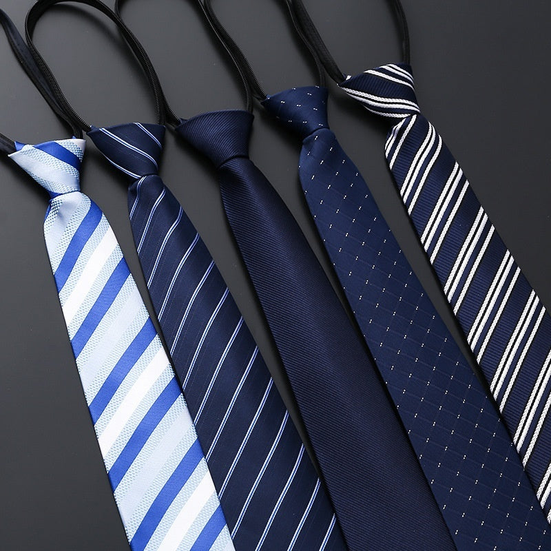 Mens Formal Zipper Tie with Blue Stripes for Business Attire - Neon North Clothing