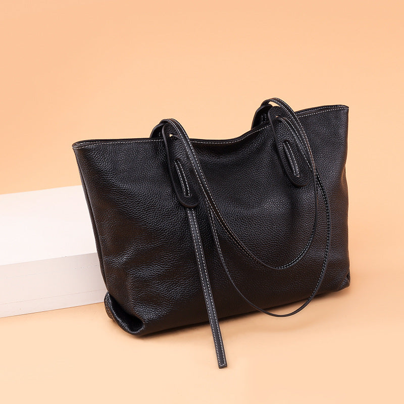 Casual Cowhide Handbag - Stylish Top Layer Leather Tote