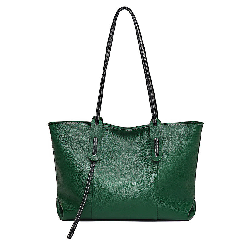 Casual Cowhide Handbag - Stylish Top Layer Leather Tote
