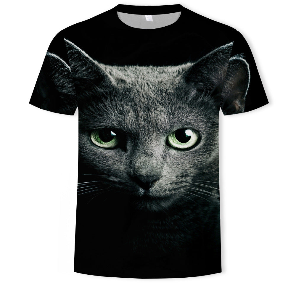 Digital Print Short Sleeve Cute Cat Men's T-shirt - Neon North Clothing