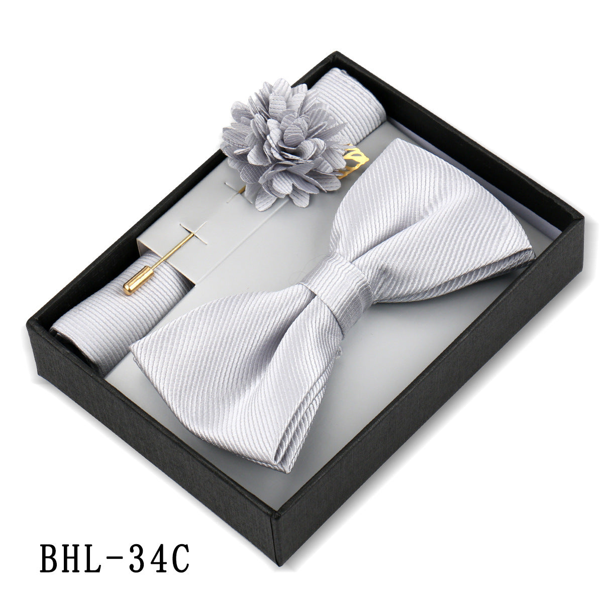 Men's Bow Tie Pocket Square Set with Brooch - Solid Color Elegance - Neon North Clothing
