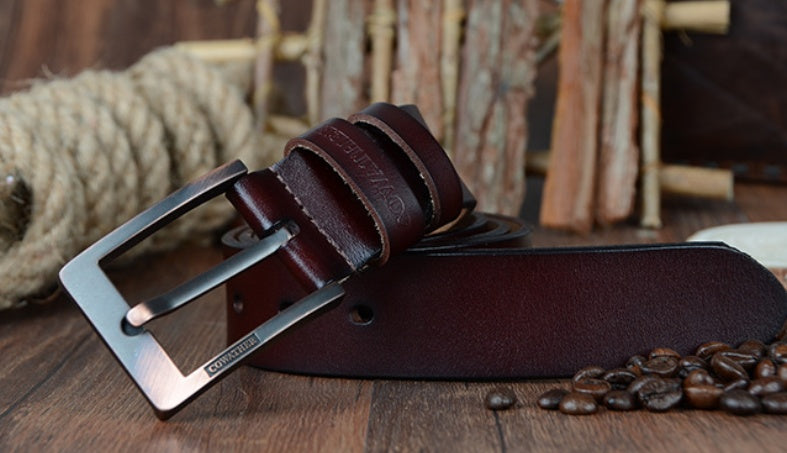 Genuine Leather Men's Belt with Pin Buckle Design - Neon North Clothing