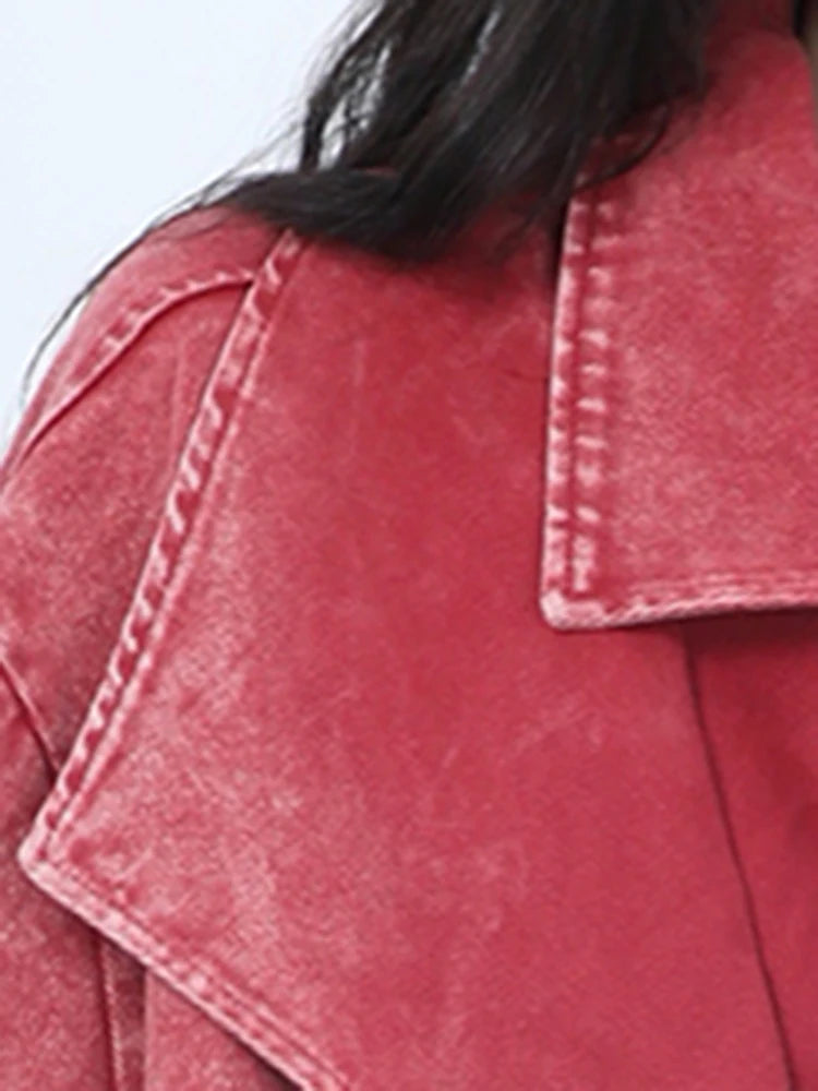 Women Denim Double-layer Collar Long Sleeves Single Breasted Washed Retro Jacket - Neon North Clothing