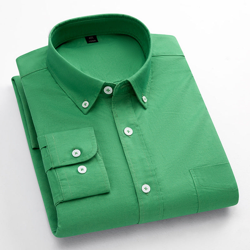 Mens Breathable Oxford Shirt - Pure Cotton Solid-Color Slim Fit
