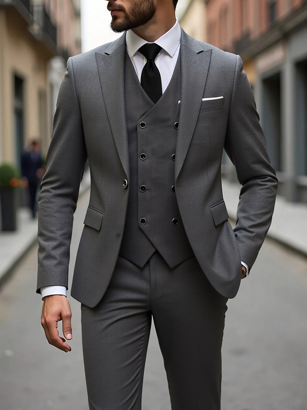 Double-breasted Three-Piece Suit Set for Men – Stylish Business Attire