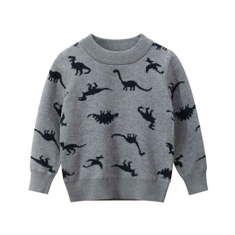 Cozy Knit Dinosaur Print Pullover for Ultimate Comfort