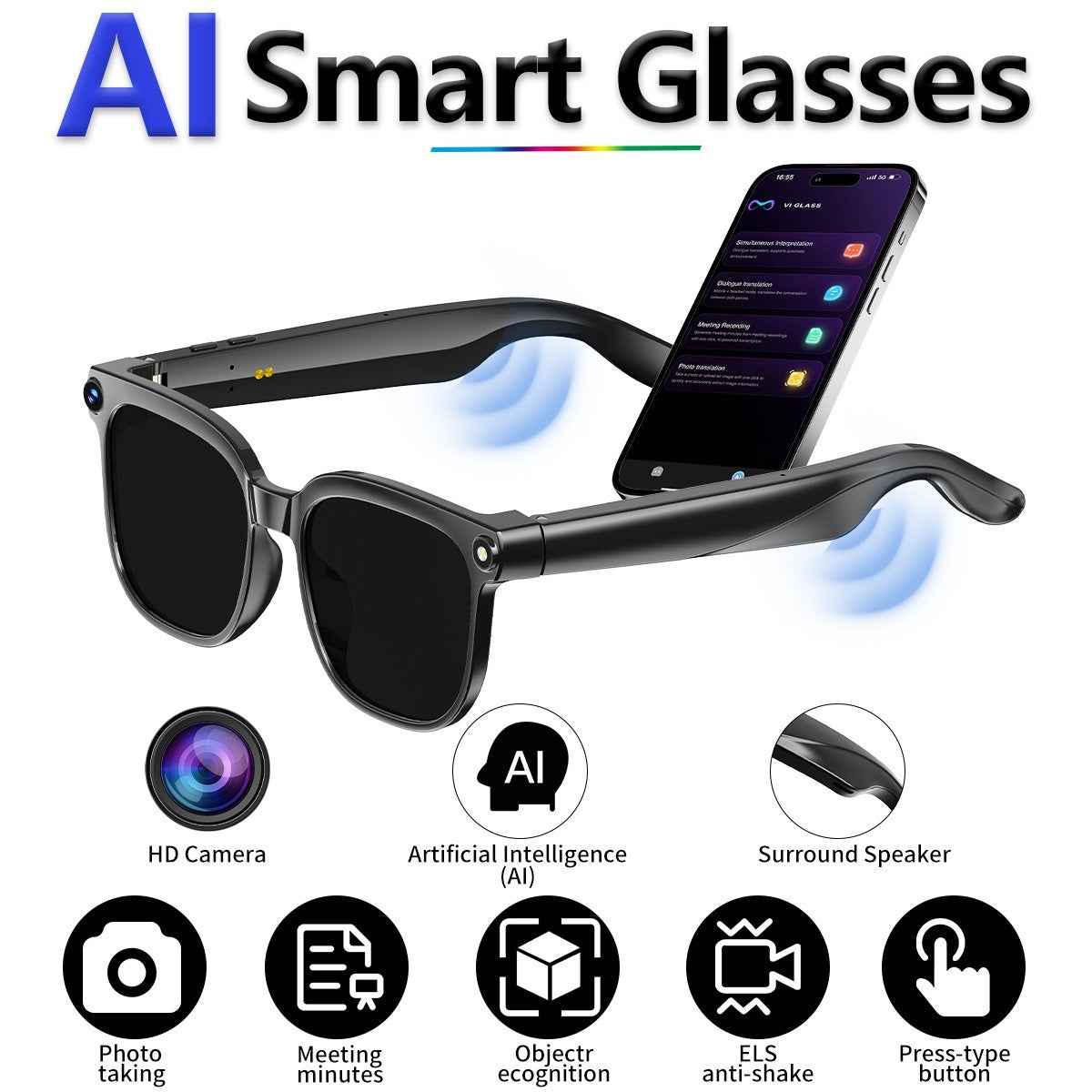 800W Smart Glasses for Video Recording - AI Assistant Enhanced
