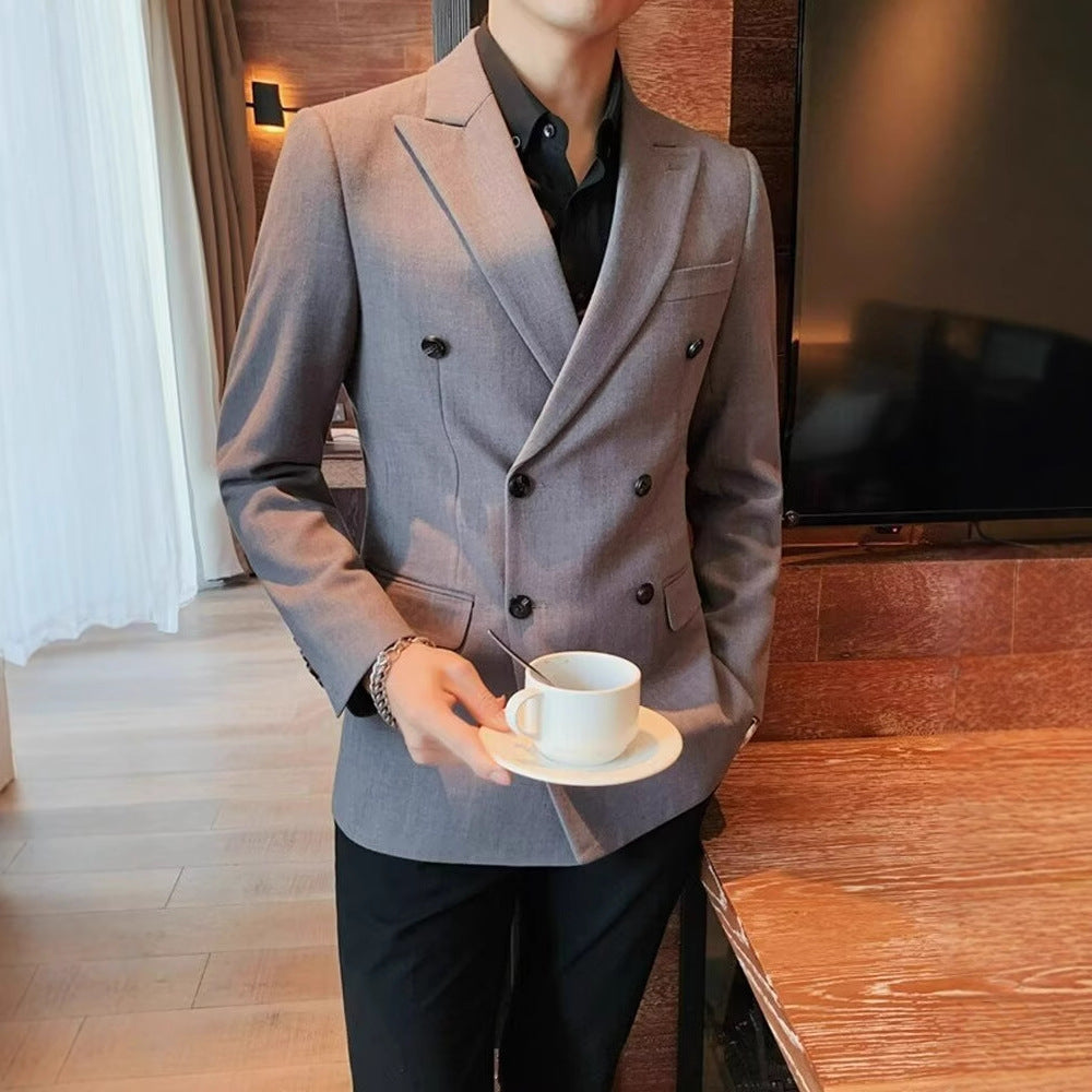 Men's Casual Double-Breasted Jacket in Simple Solid Colors