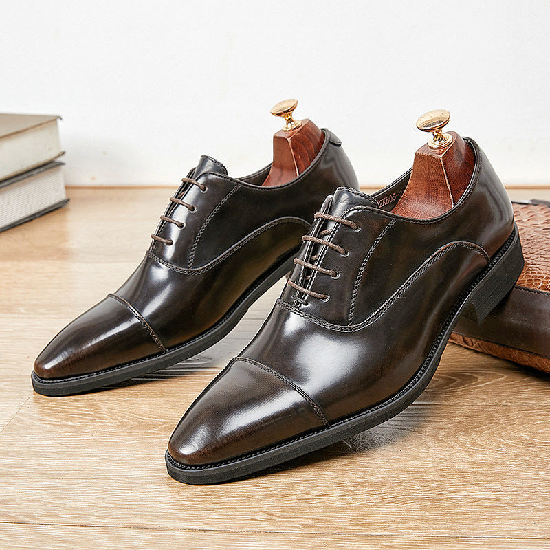 Chaussures Oxford à bout pointu et semelle souple pour homme d'affaires, en cuir verni à trois articulations 