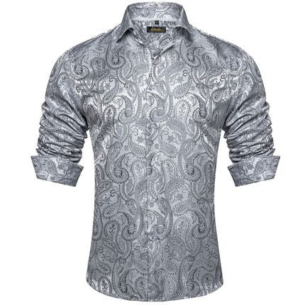 Paisley Collar Men's Shirt - Long Sleeve Button-Up for Stylish Comfort and Regular Fit - Neon North Clothing