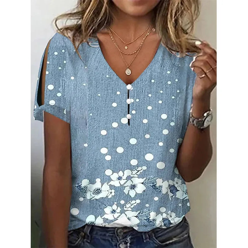 V Neck Vintage Top Short Sleeves Button Streetwear Top - Neon North Clothing