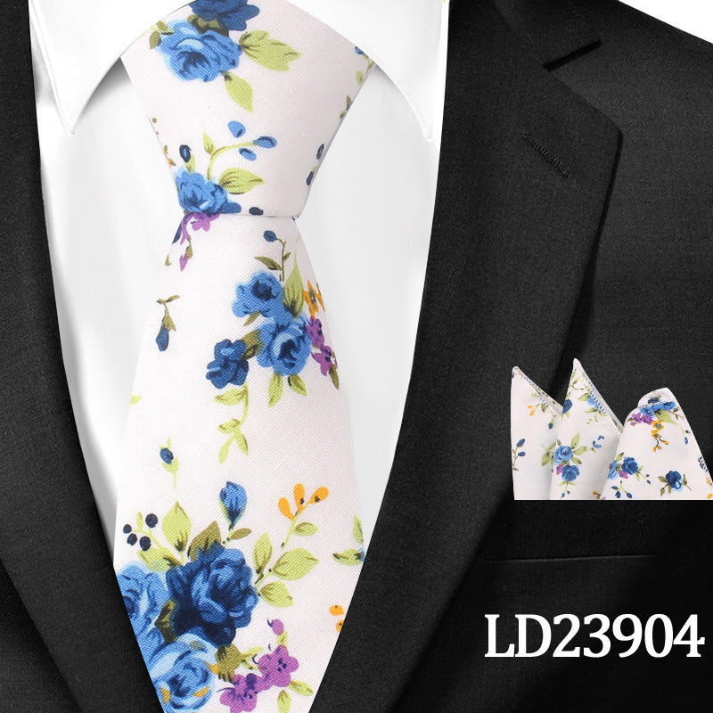 Casual Floral Pocket Square Set - Cotton Floral Print 6cm Tie Pocket Square 2 Piece Set - Neon North Clothing