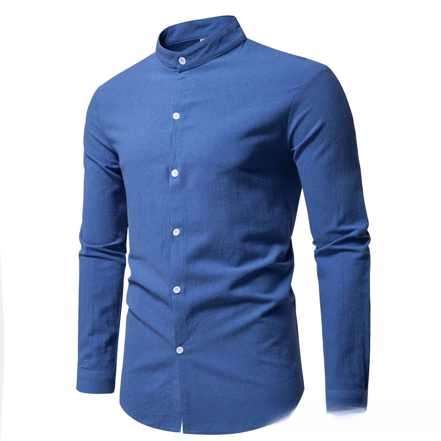 Men's Slim Fit Long-sleeve Shirt - Stand-up Collar Solid Color Design