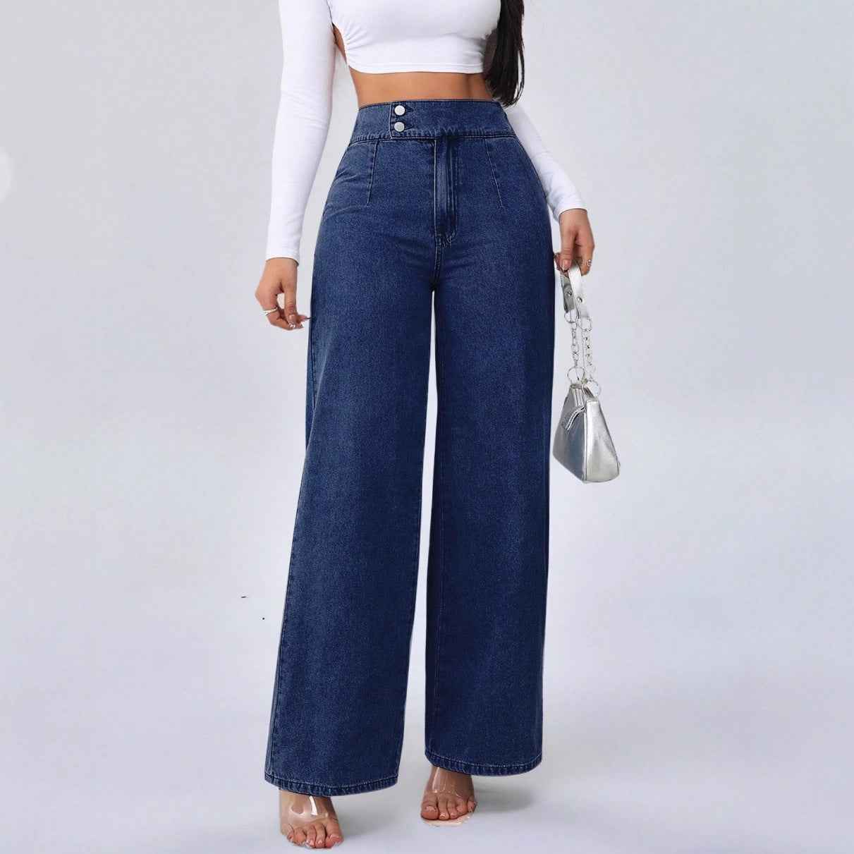 Women's High-Waist Wide-Leg Jeans in Retro Deep Blue