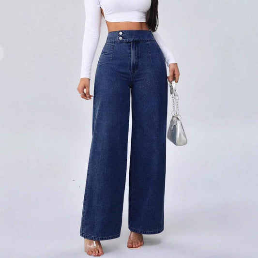 Women's High-Waist Wide-Leg Jeans in Retro Deep Blue