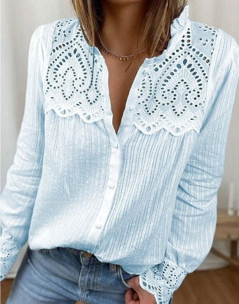Loose Pure Cotton Casual Round Neck Long Sleeve Blouse - Neon North Clothing