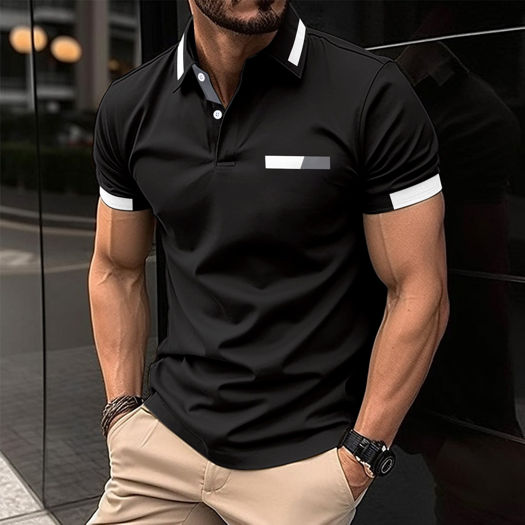 Faux Pocket Lapel Polo Shirt for Business Casual Style - Neon North Clothing
