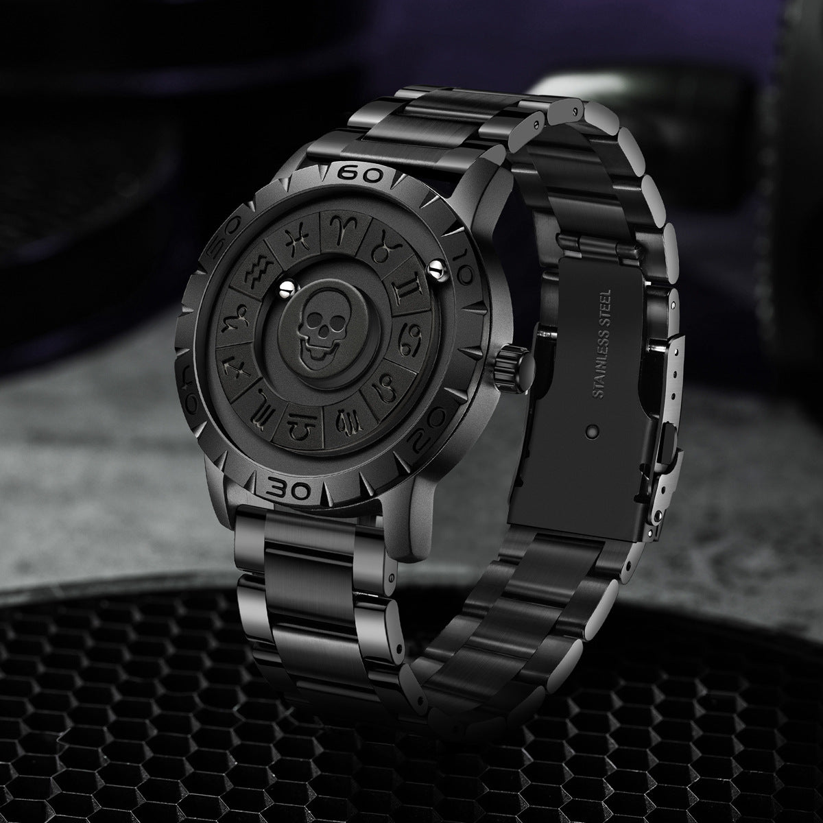 FOXBOX Skull Head  Magnetic Levitation Multi-Functional Waterproof Quartz Watch - Neon North Clothing