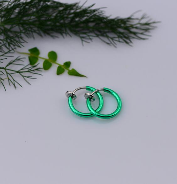 1 Pair 13mm Punk Goth False Hoop Earrings Septum Clip on Boby Nose Lip Ear Fake Piercing Rings Stud - Neon North Clothing