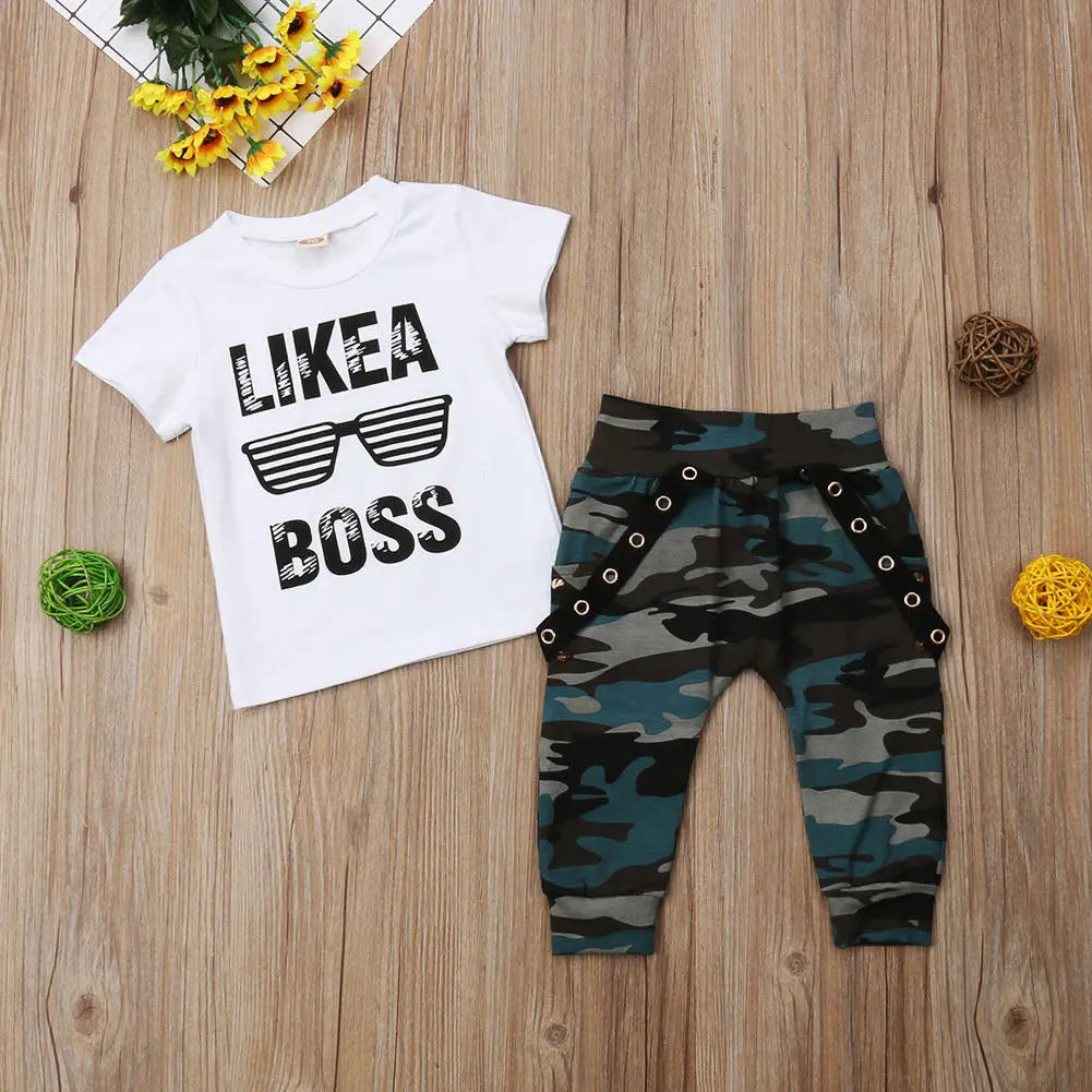 Infant Toddler Cotton Clothing Set for Baby Boys - Like A Boss T-Shirt and Pants Outfit - Neon North Clothing