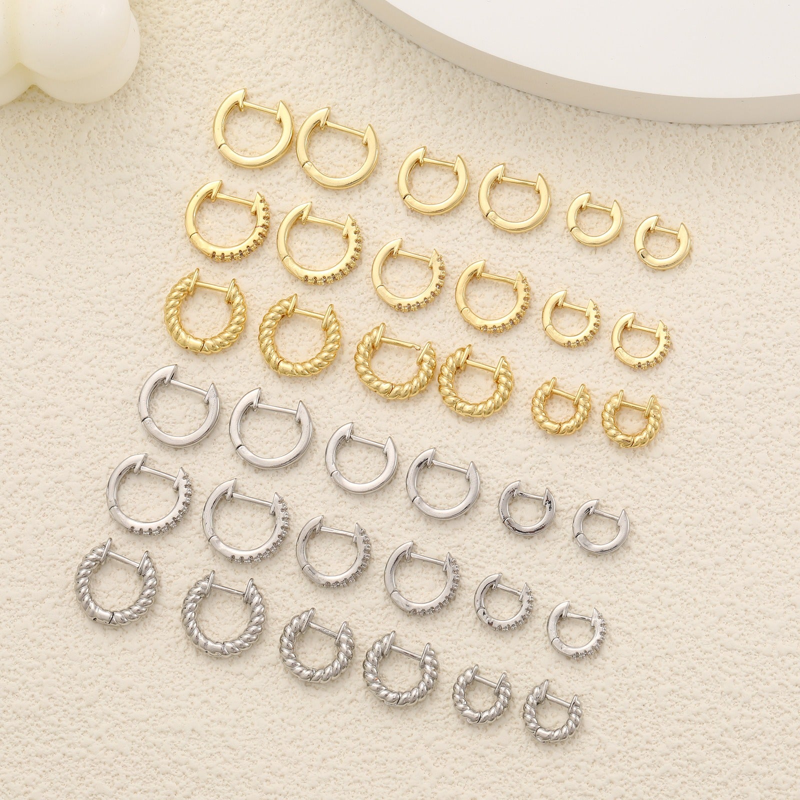 Diamond Inlaid Zircon Fried Dough Twists Circle Ear Button Earrings - Neon North Clothing