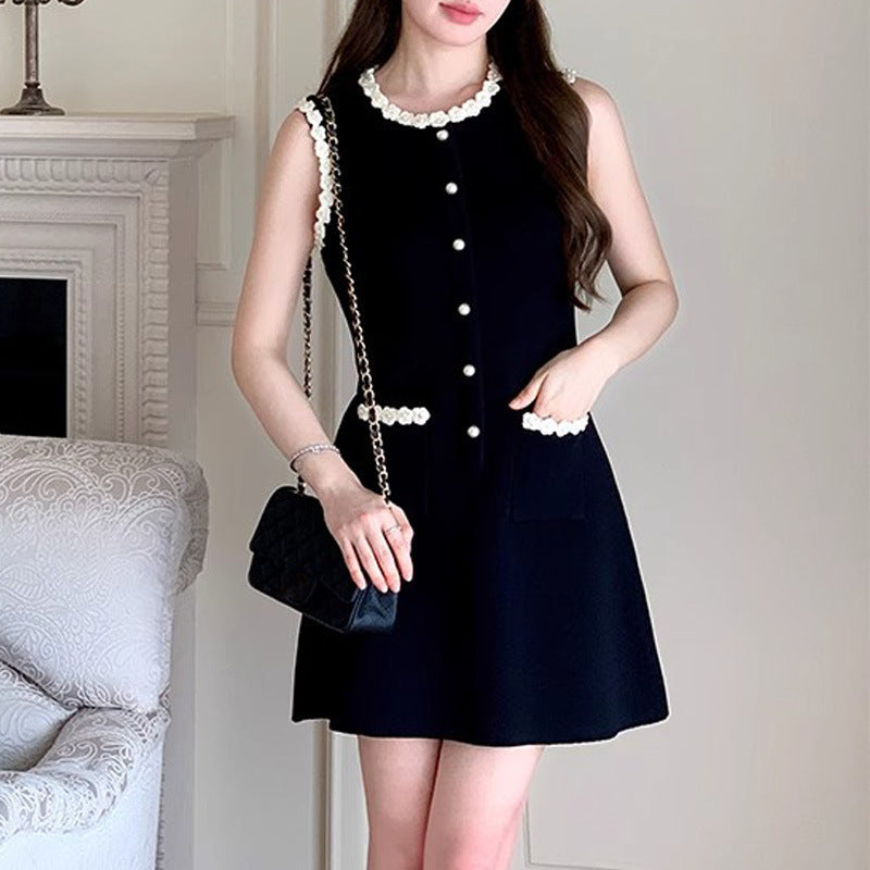 Floral Beaded with Round Neck Sleeveless Mini Dress - Neon North Clothing