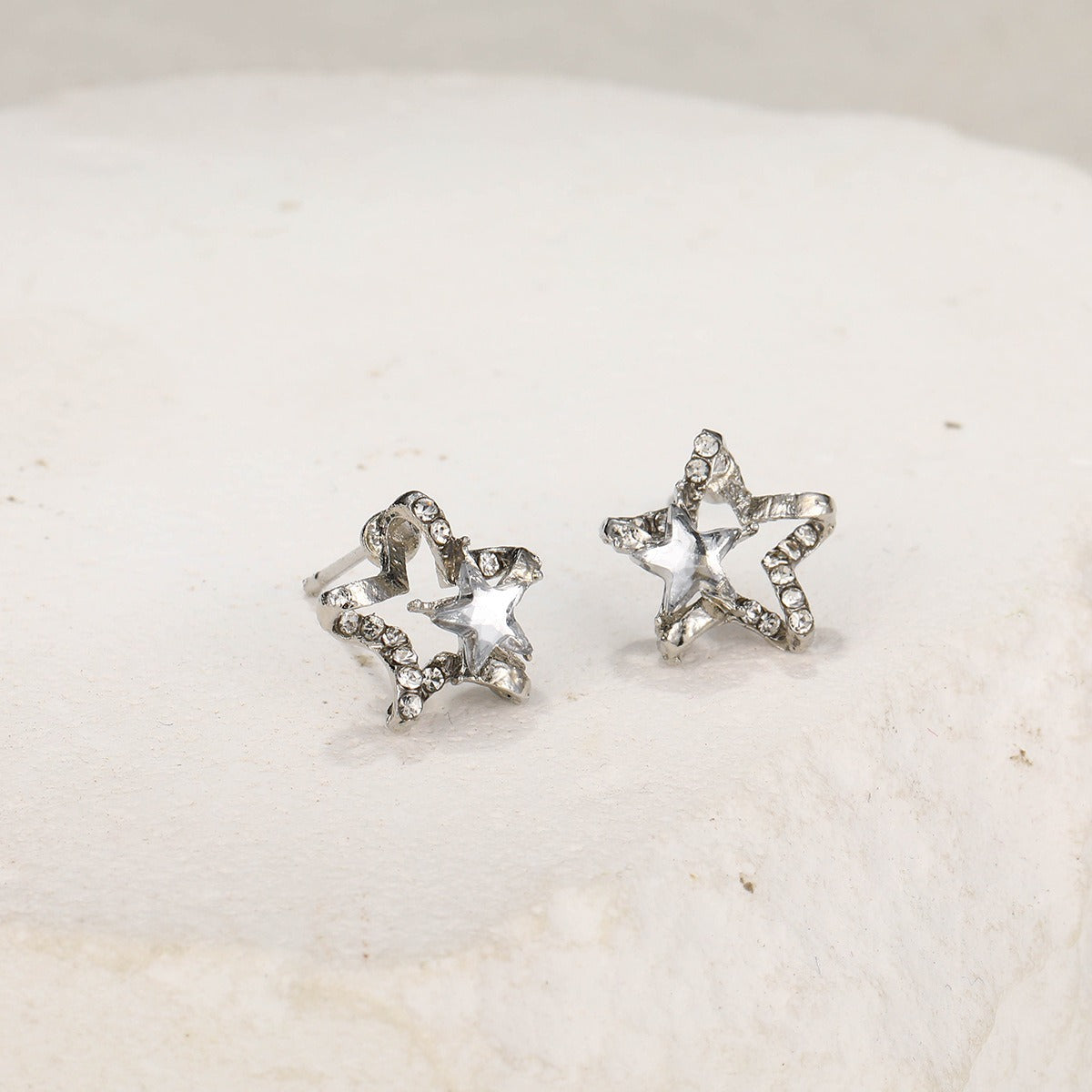 Diamond Inlaid Hollowed Out Star Zircon Earrings - Neon North Clothing