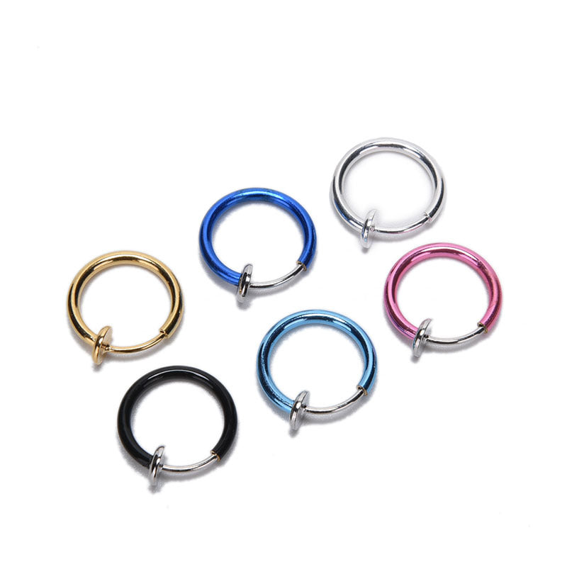 1 Pair 13mm Punk Goth False Hoop Earrings Septum Clip on Boby Nose Lip Ear Fake Piercing Rings Stud - Neon North Clothing