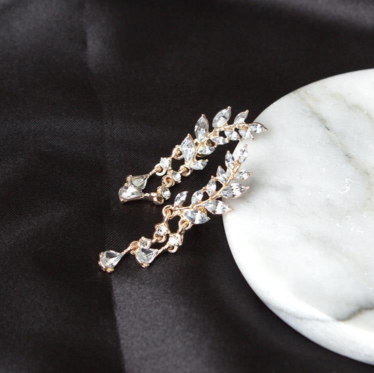 New Sweet Sparkling Diamond Pop Leaf Leaf Tassel Crystal Droplet Earrings - Neon North Clothing