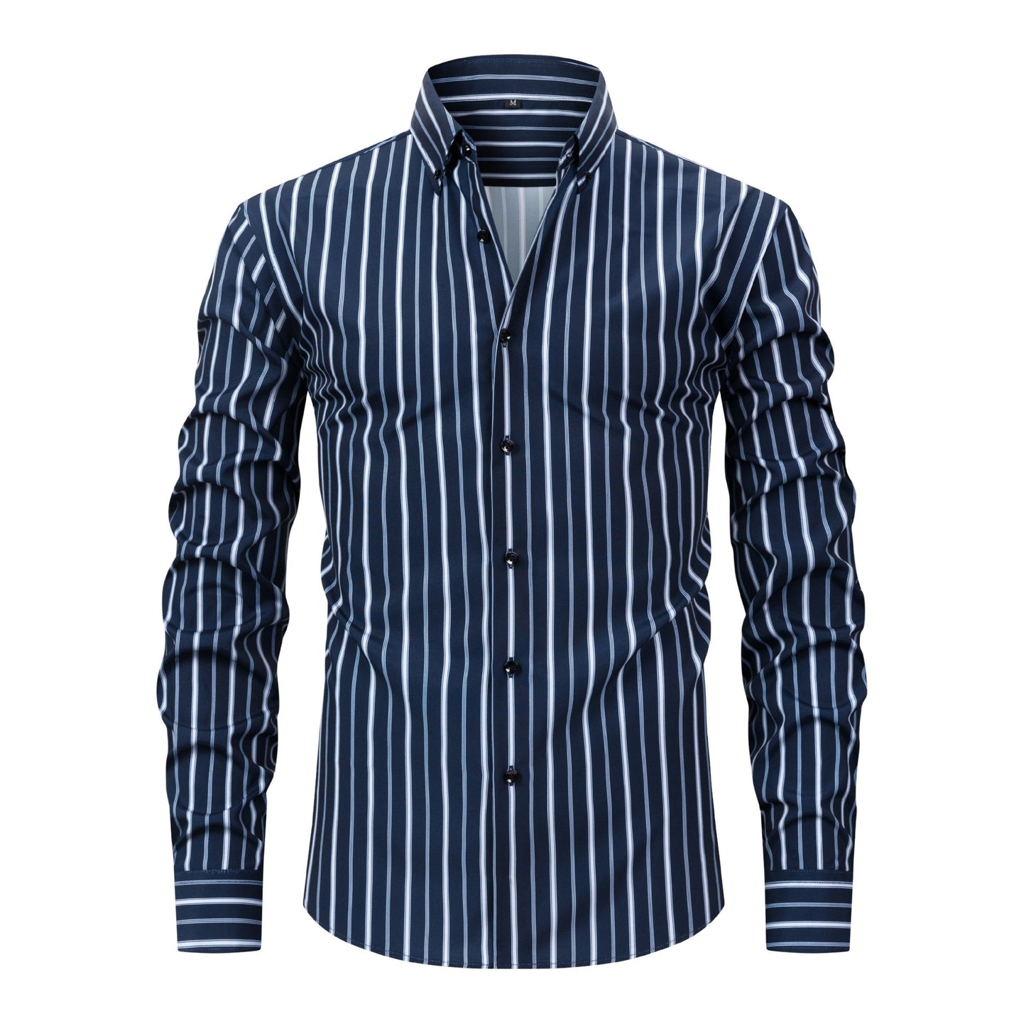 Men's Striped Lapel Shirt with Digital Print - Long-Sleeved Style