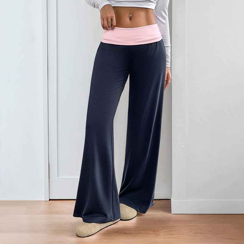 Women's Color-Block Wide-Leg Pants - Casual Patchwork Style