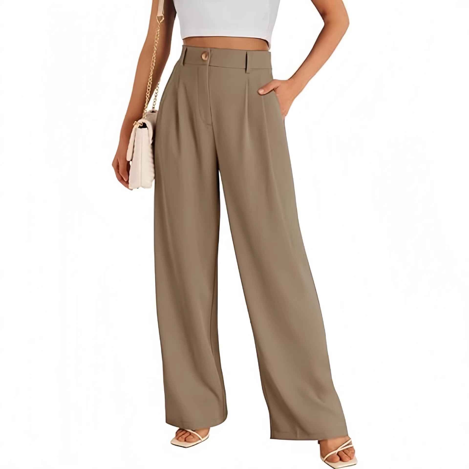 New European American Pocket Dress Pants Wide-leg Formal Trousers