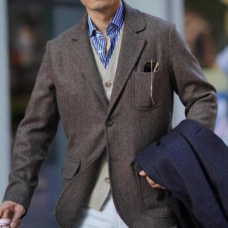 British Retro Tweed Wool Coat for Men