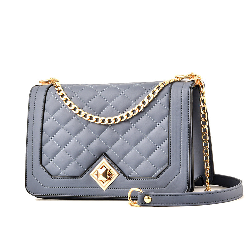 One-Shoulder Handbag with Diagonal Cross Embroidery and Portable Design