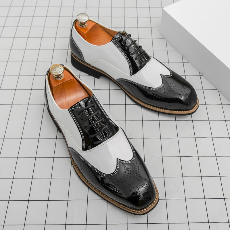 Brogue Color Matching Trendy Men's Leather Shoes Gold - Black