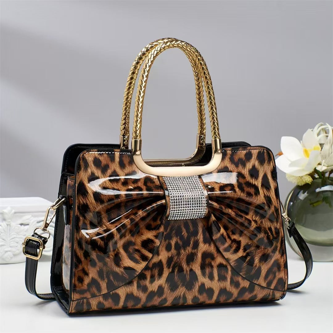 Hot-stone Embellished  Versatile Chic Leopard-print Womens Bag