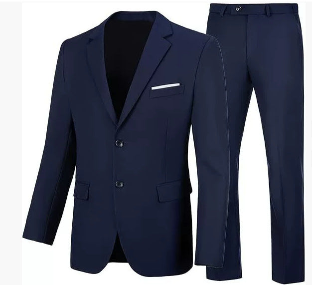 Solid Color Suit Jacket Pants Set for Men - Stylish and Versatile Outfit