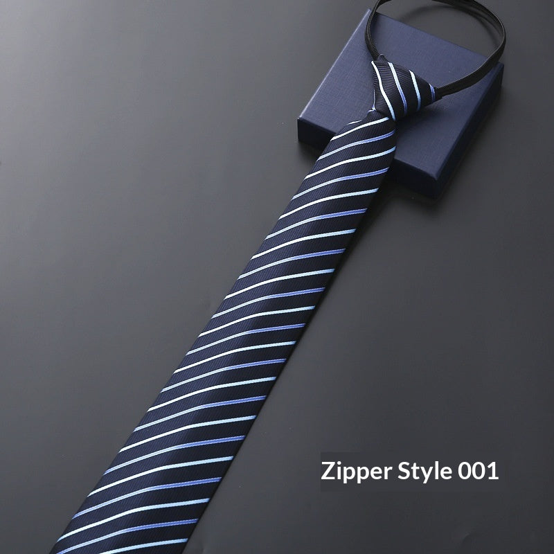 Mens Formal Zipper Tie with Blue Stripes for Business Attire - Neon North Clothing