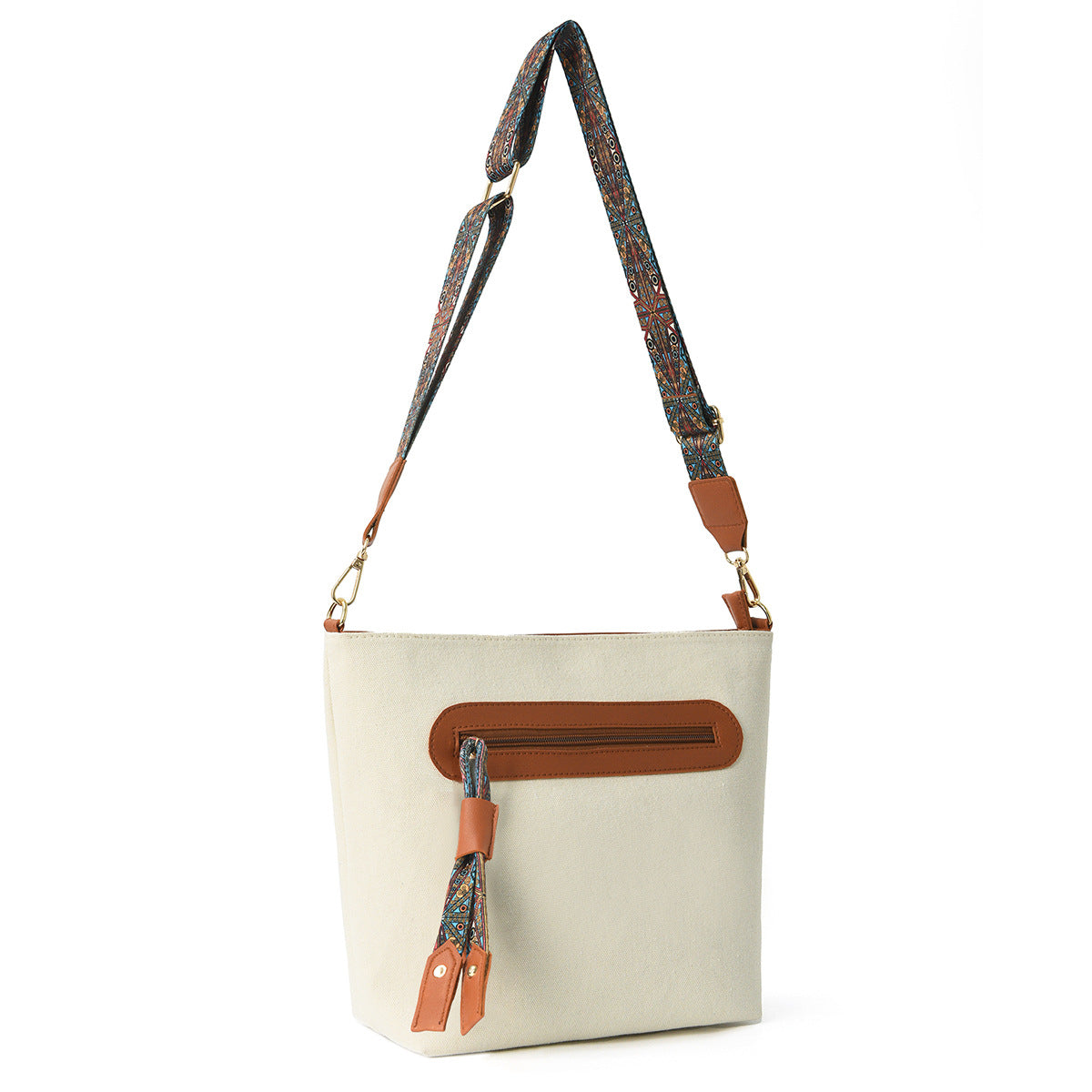 Large Capacity Printed Shoulder Bag with Tassel Accents