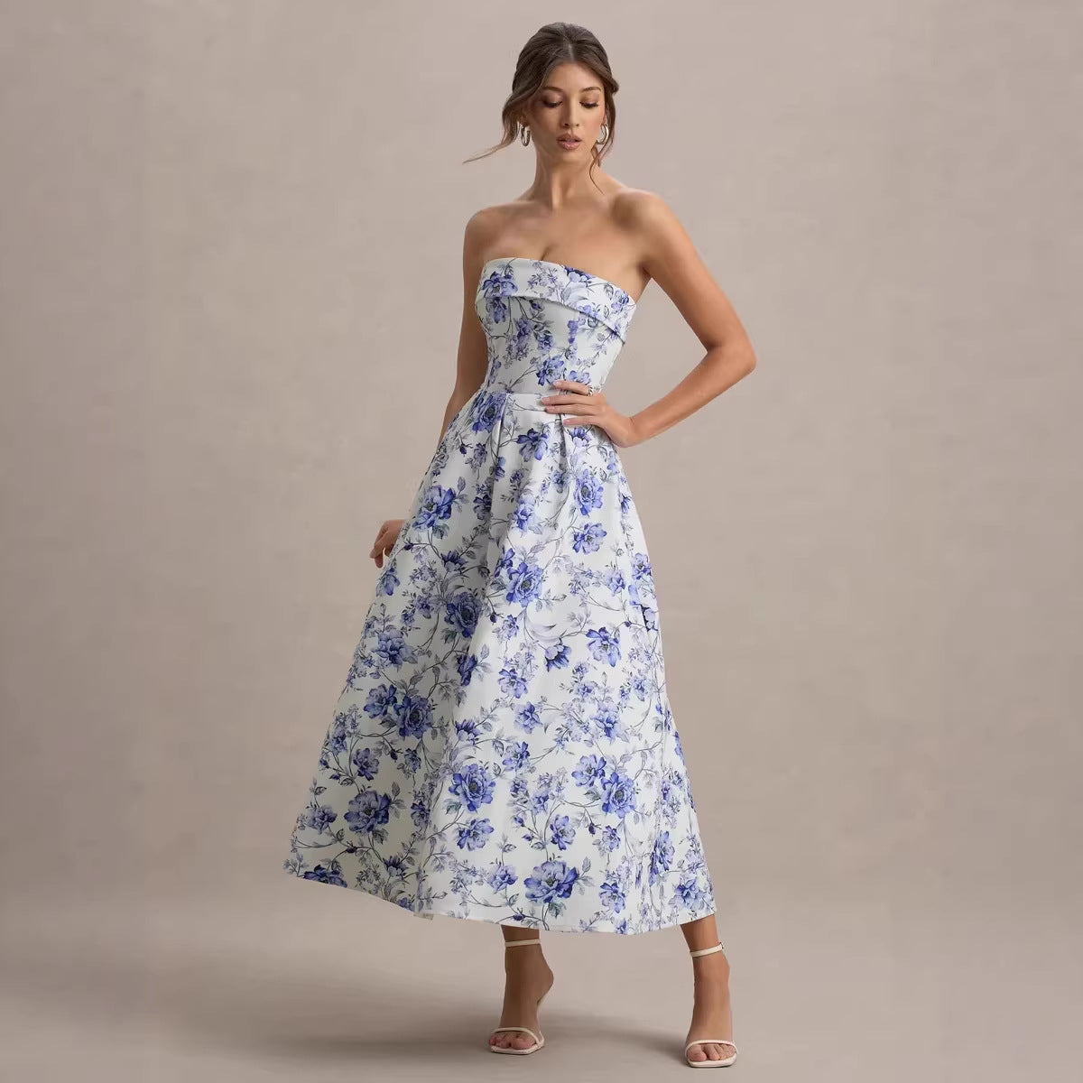 Elegant Floral Off-Shoulder Dress with Waist-Cinched Design - Neon North Clothing