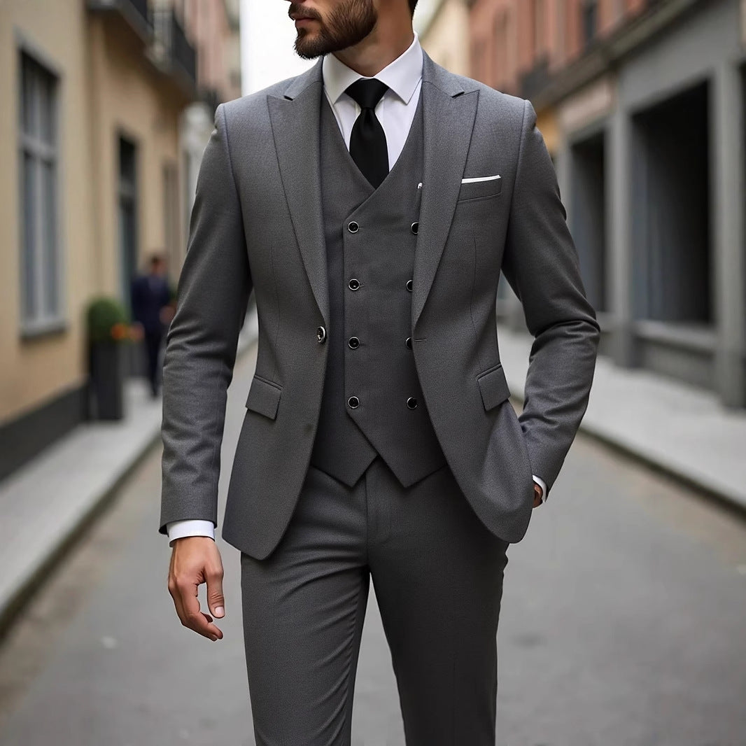 Double-breasted Three-Piece Suit Set for Men – Stylish Business Attire