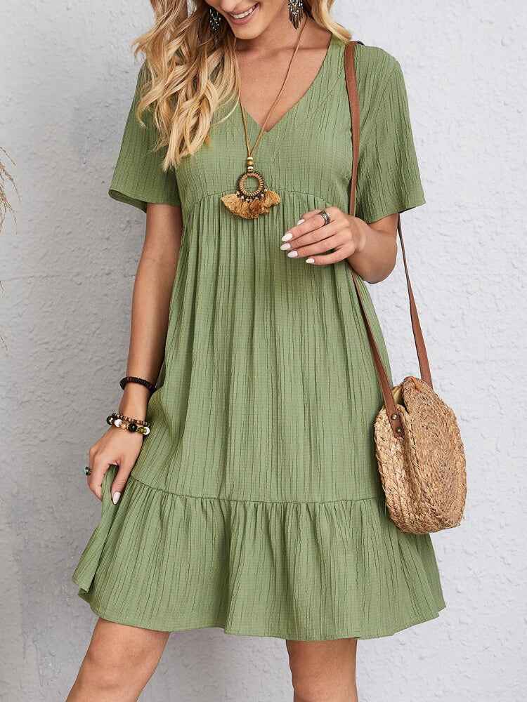 Casual Loose Ruffled V-Neck Dress for Stylish Comfort and Effortless Chic