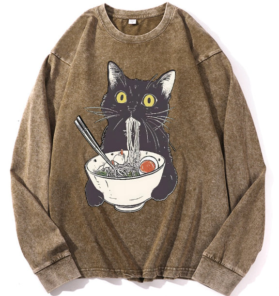 Washed Cotton Sweatshirt - Long-sleeve Drawstring Pure Cotton Design