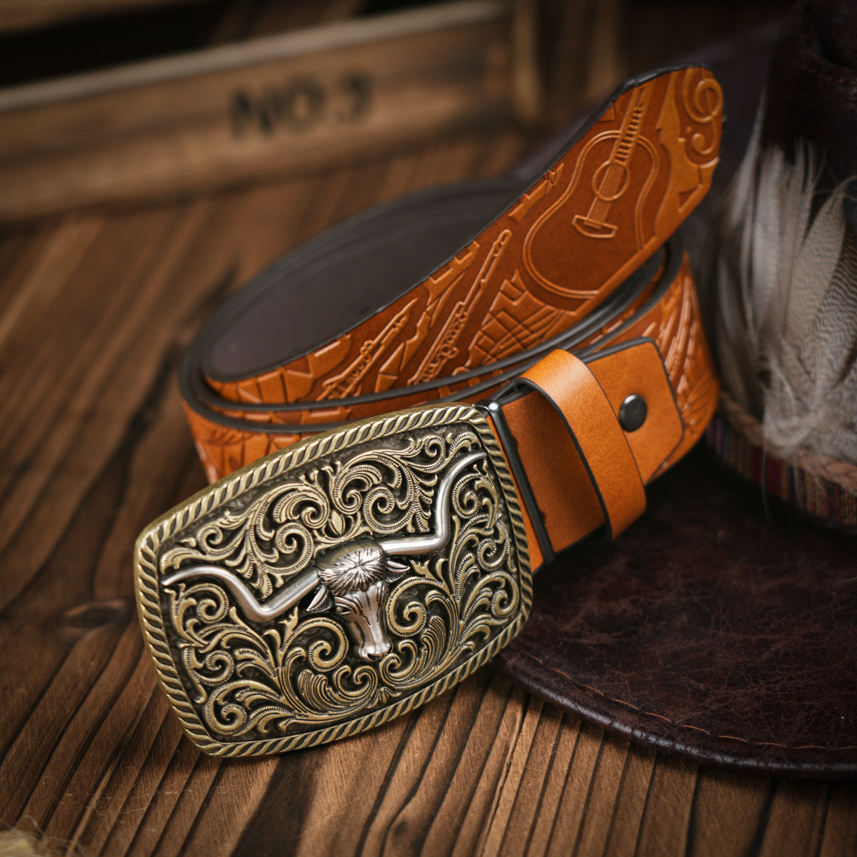 Punk Leather Denim Belt with Unique Wildlife Style Buckle - Neon North Clothing
